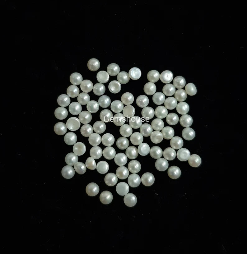 2MM, 3MM Natural Fresh Water White Pearl Round Cabochon Gemstone, AAA White Pearl Smooth Round Flat Back Cabochon loose Stone For Jewelry