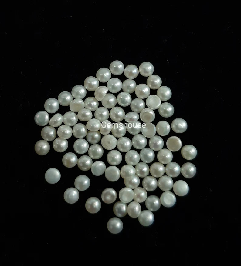 2MM, 3MM Natural Fresh Water White Pearl Round Cabochon Gemstone, AAA White Pearl Smooth Round Flat Back Cabochon loose Stone For Jewelry