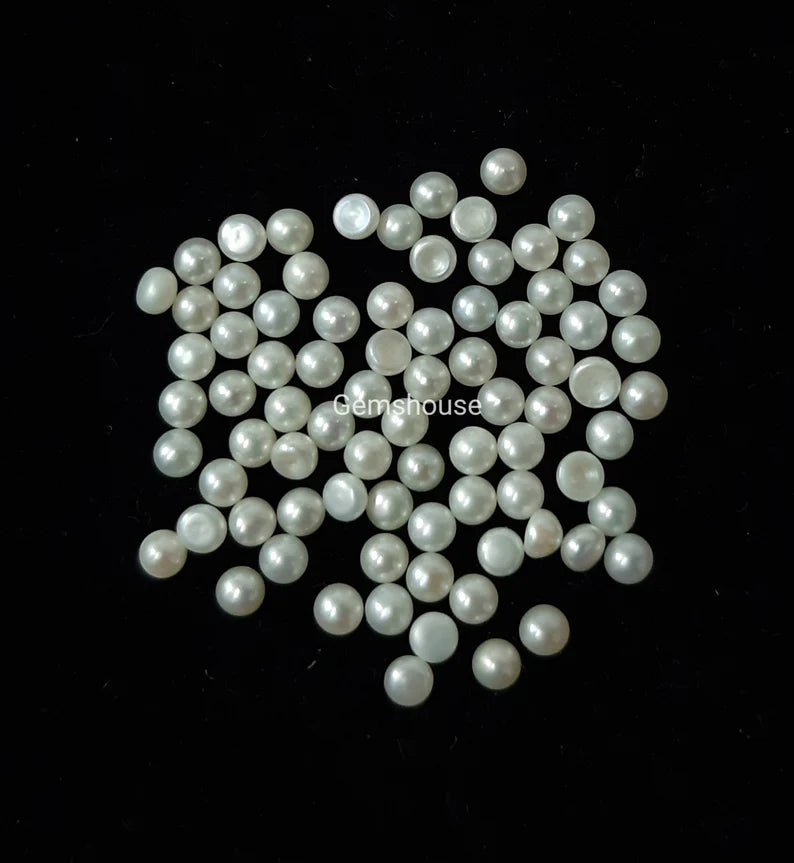 2MM, 3MM Natural Fresh Water White Pearl Round Cabochon Gemstone, AAA White Pearl Smooth Round Flat Back Cabochon loose Stone For Jewelry