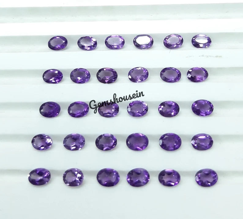 3x4MM, 3x5MM, 4x6MM, 5x7MM Natural Amethyst Faceted Oval Cut Gemstone, AAA Purple Amethyst Faceted Oval Loose Calibrated Sizes for Jewelry
