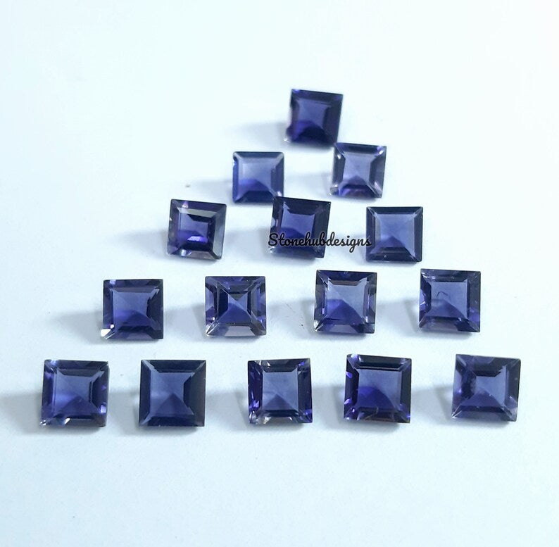 4MM, 5MM, 6MM Natural Iolite Faceted Square Cut Gemstone, AAA Blue Iolite Faceted Square Loose Calibrated Cut Gemstone for Jewelry