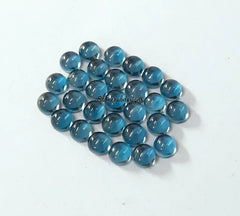 3MM, 4MM, 5MM, 6MM, 7MM, 8MM Natural London Blue Topaz Round flat back Cabochon Gemstone, AAA London Topaz Smooth Round For Jewelry making