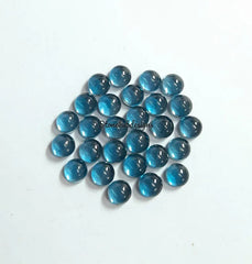 3MM, 4MM, 5MM, 6MM, 7MM, 8MM Natural London Blue Topaz Round flat back Cabochon Gemstone, AAA London Topaz Smooth Round For Jewelry making