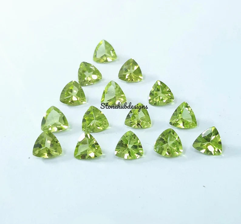 6MM, 7MM, 8MM Natural Peridot Faceted Trillion Cut gemstone, AAA Green Peridot Faceted Trillion Loose Calibrated Cut Gemstone For Jewelry