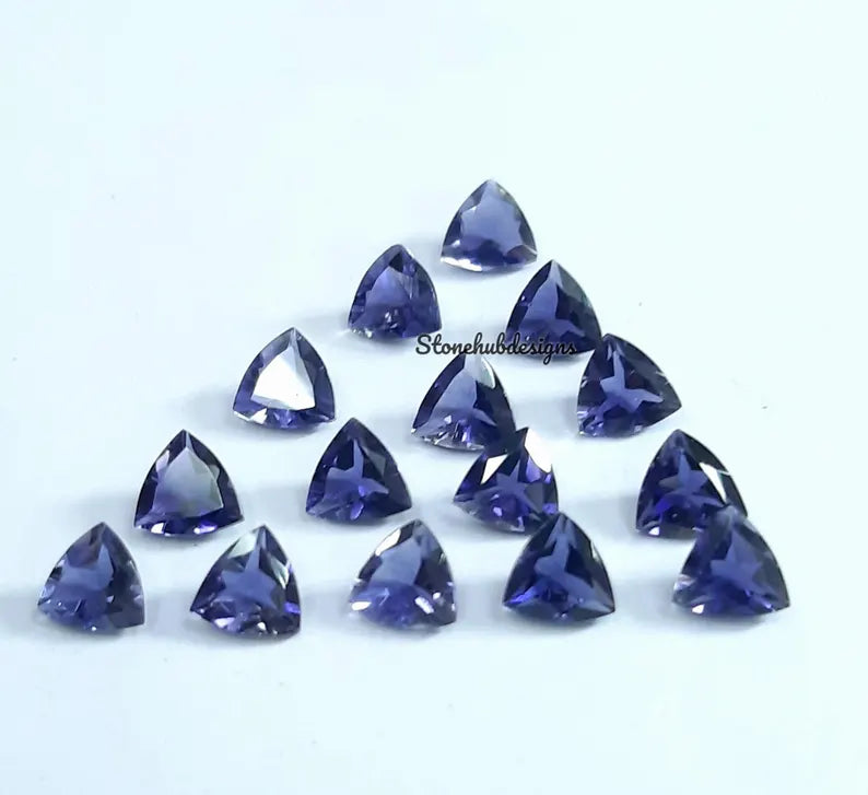 4MM, 5MM, 6MM Natural Iolite Faceted Trillion Cut Gemstone, AAA Blue Iolite Faceted Trillion Loose Calibrated Cut Gemstone for Jewelry