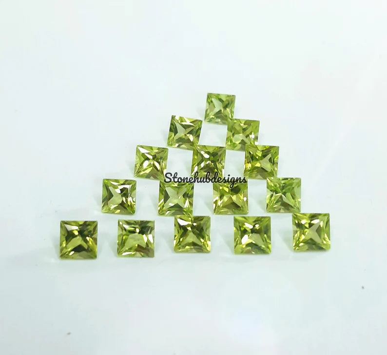 5MM, 6MM Natural Peridot Faceted Square Princess Cut Gemstone, AAA Green Peridot Faceted Square Princess Cut Calibrated Gemstone for jewelry