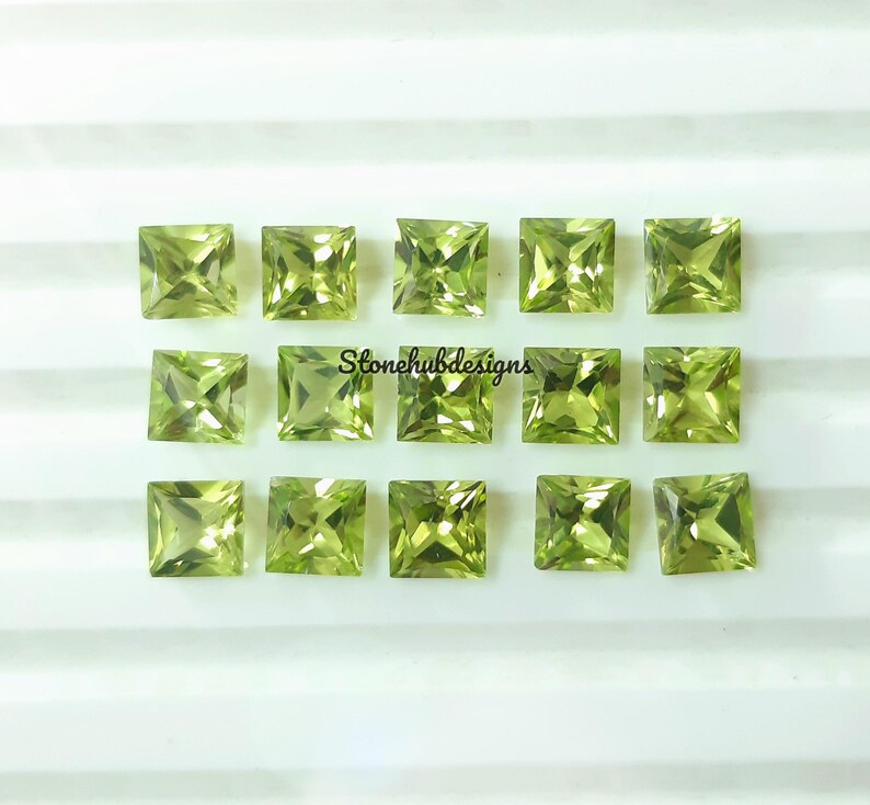 7MM, 8MM Natural Peridot Faceted Square Princess Cut Gemstone, AAA Green Peridot faceted Square Princess Cut Calibrated Gemstone for jewelry