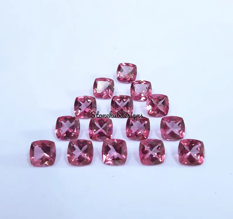 7MM, 8MM, 9MM, 10MM Natural Pink Topaz Faceted Cushion Cut Gemstone, AAA Pink Topaz faceted Cushion Loose Calibrated Cut Stone for Jewelry