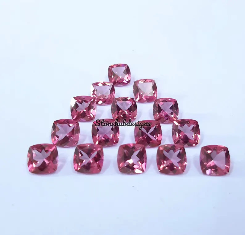 7MM, 8MM, 9MM, 10MM Natural Pink Topaz Faceted Cushion Cut Gemstone, AAA Pink Topaz faceted Cushion Loose Calibrated Cut Stone for Jewelry