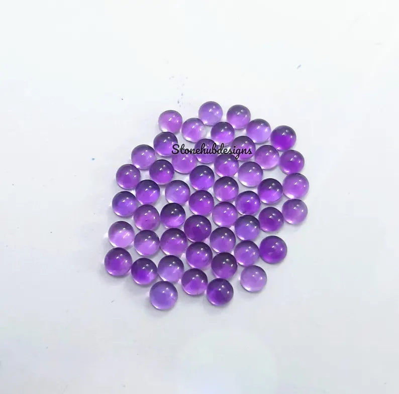 2MM, 2.50MM, 3MM Natural Amethyst Round Cabochon Gemstone, AAA Purple Amethyst Smooth Round Loose Calibrated flat back cabs For Jewelry