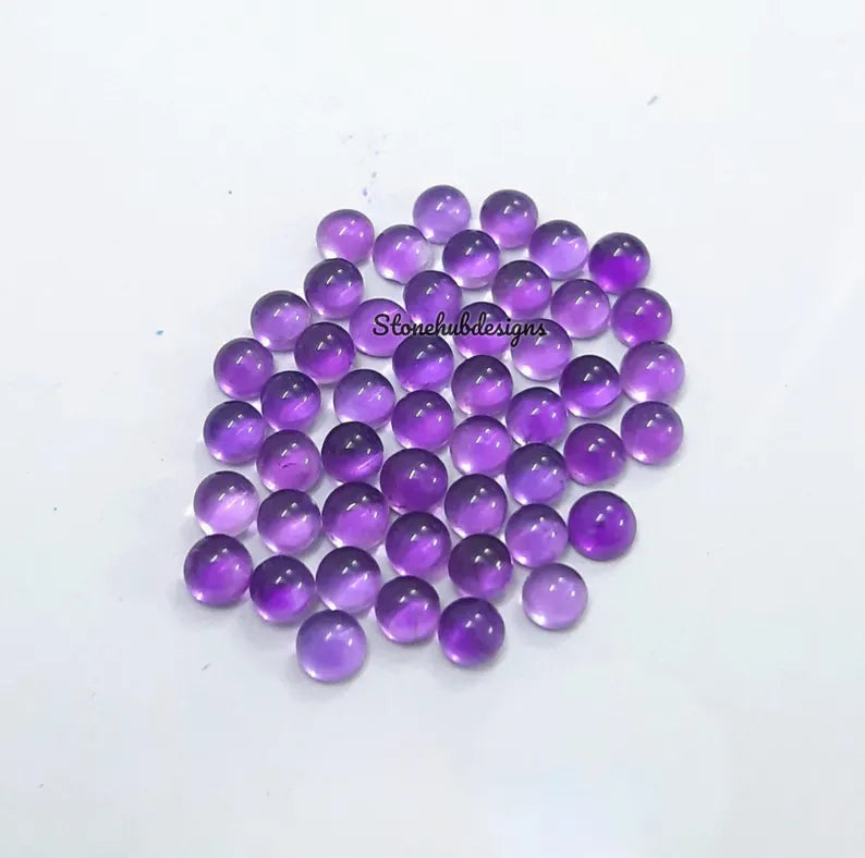 2MM, 2.50MM, 3MM Natural Amethyst Round Cabochon Gemstone, AAA Purple Amethyst Smooth Round Loose Calibrated flat back cabs For Jewelry