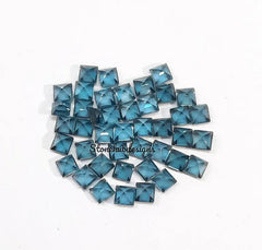 2MM, 2.5MM, 3MM Natural London Blue Topaz Faceted Square cut Gemstone, AAA London Topaz faceted Square Loose Calibrated Cut Size for Jewelry