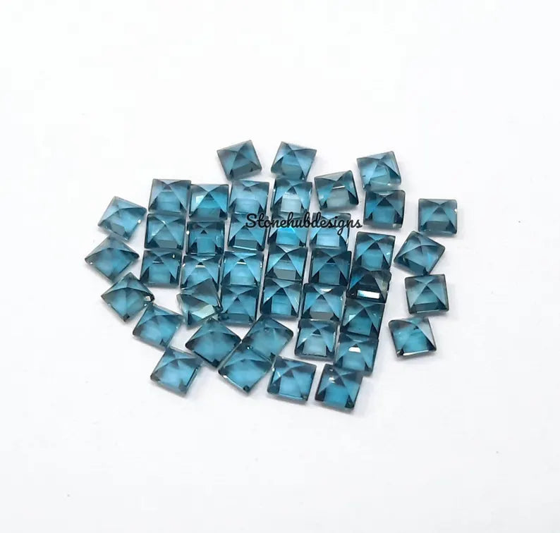 2MM, 2.5MM, 3MM Natural London Blue Topaz Faceted Square cut Gemstone, AAA London Topaz faceted Square Loose Calibrated Cut Size for Jewelry