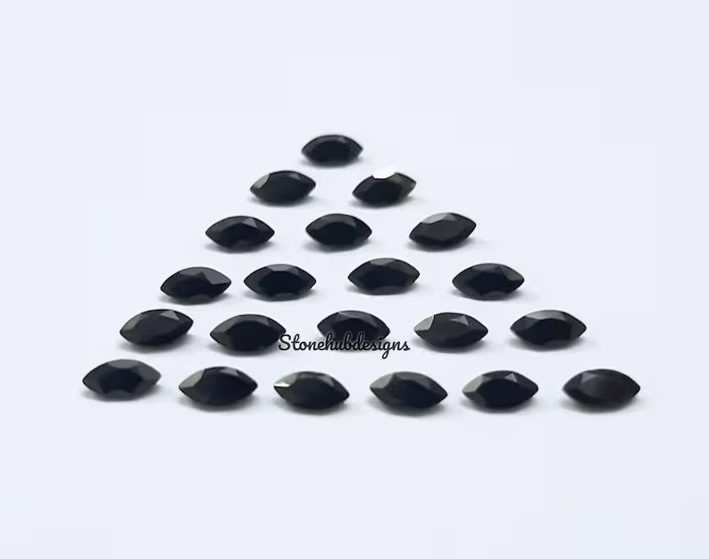 1.5x3MM, 2x4MM, 2.5x5MM Natural Black Onyx Faceted Marquise Cut Gemstone, AAA Black Onyx Marquise Loose Calibrated Cut Gemstone For Jewelry