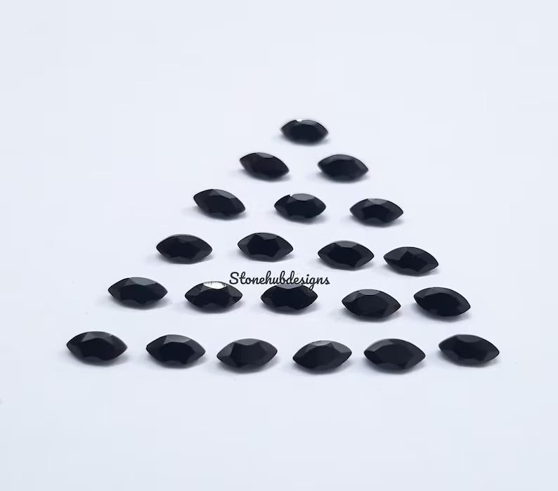 1.5x3MM, 2x4MM, 2.5x5MM Natural Black Onyx Faceted Marquise Cut Gemstone, AAA Black Onyx Marquise Loose Calibrated Cut Gemstone For Jewelry