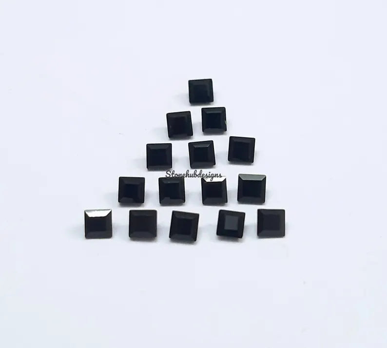 2x2MM, 2.50x2.50MM Natural Black Onyx Faceted Square Cut Gemstone, AAA Black Onyx faceted Square Loose Calibrated Cut Gemstone for jewelry