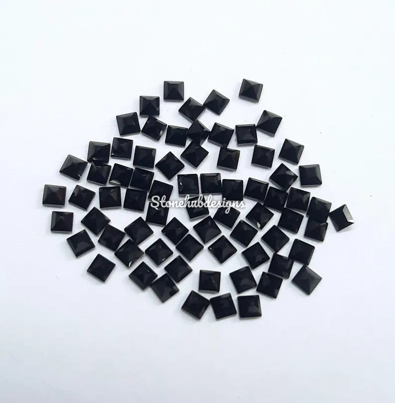 2x2MM, 2.50x2.50MM Natural Black Onyx Faceted Square Cut Gemstone, AAA Black Onyx faceted Square Loose Calibrated Cut Gemstone for jewelry
