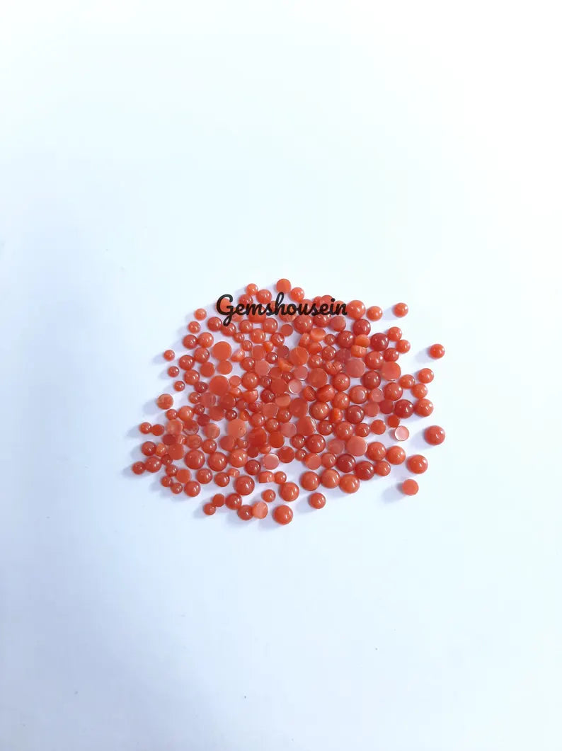 1.50MM, 2MM, 2.50MM Natural Coral Round Cabochon Gemstone, AAA Italian Red Coral Smooth Round Flat Back Cabochon Loose Stone For Jewelry