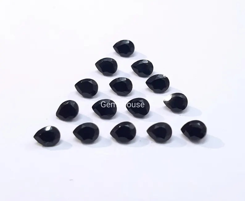 2x3MM, 3x4MM, 3x5MM Natural Black Onyx Faceted Pear Cut Gemstone, AAA Black Onyx Faceted Pear Loose Calibrated Cut Stone for Jewelry
