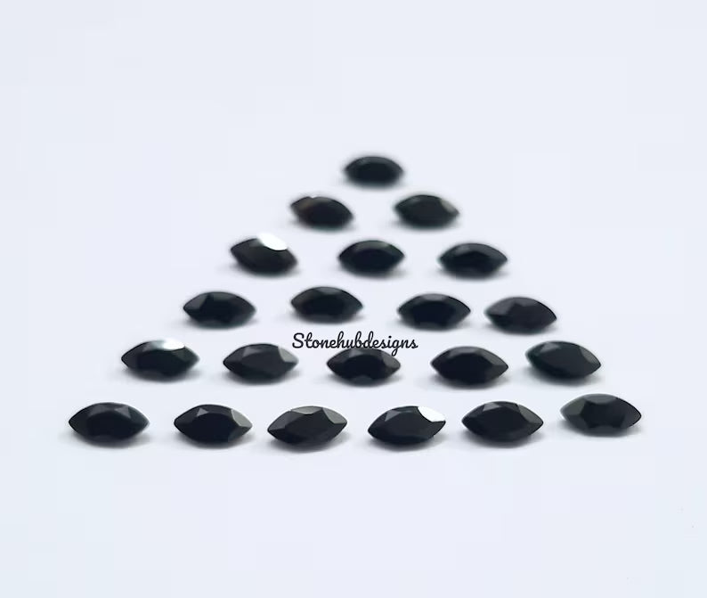 1.5x3MM, 2x4MM, 2.5x5MM Natural Black Onyx Faceted Marquise Cut Gemstone, AAA Black Onyx Marquise Loose Calibrated Cut Gemstone For Jewelry