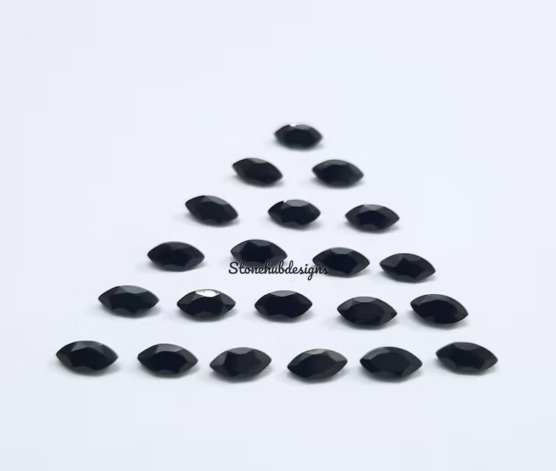 1.5x3MM, 2x4MM, 2.5x5MM Natural Black Onyx Faceted Marquise Cut Gemstone, AAA Black Onyx Marquise Loose Calibrated Cut Gemstone For Jewelry