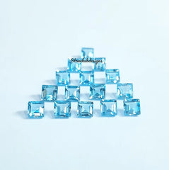 7MM, 8MM, 9MM, 10MM Natural Swiss Blue Topaz Faceted Square Cut Gemstone, AAA Swiss Blue Topaz Square Loose Calibrated Cut Gemstone