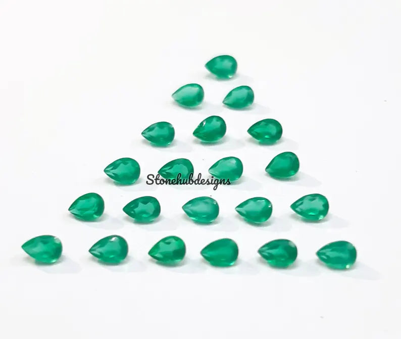 2x3MM, 3x4MM, 3x5MM Natural Green Onyx faceted Pear Cut Gemstone, AAA GREEN ONYX faceted Pear Loose Calibrated Cut For jewelry