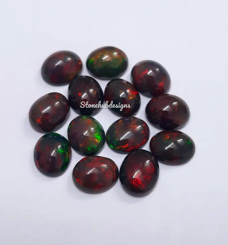 9x11MM, 10x12MM Natural Ethiopian Black Opal Cabochon Oval Gemstone , AAA Black Ethiopian Opal Smooth Oval Cabs Loose stone For Jewelry