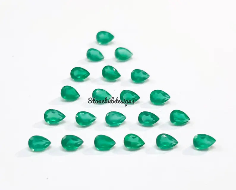 2x3MM, 3x4MM, 3x5MM Natural Green Onyx faceted Pear Cut Gemstone, AAA GREEN ONYX faceted Pear Loose Calibrated Cut For jewelry