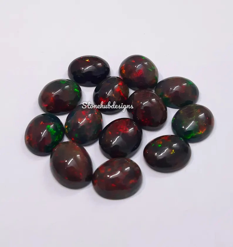9x11MM, 10x12MM Natural Ethiopian Black Opal Cabochon Oval Gemstone , AAA Black Ethiopian Opal Smooth Oval Cabs Loose stone For Jewelry