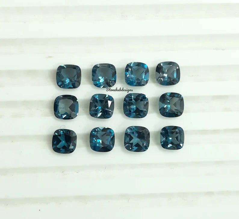 4MM, 5MM, 6MM Natural London Blue Topaz Faceted Cushion cut Gemstone, AAA London Topaz faceted Cushion Calibrated Size for Jewelry