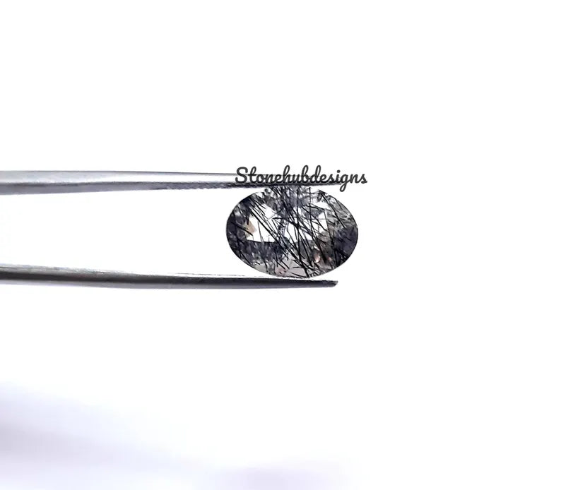 10x14MM, 12x16MM, 13x18MM Natural Black Rutile Faceted Oval Gemstone, AAA Black Rutile Quartz Oval Loose Calibrated Cut Stone for jewelry
