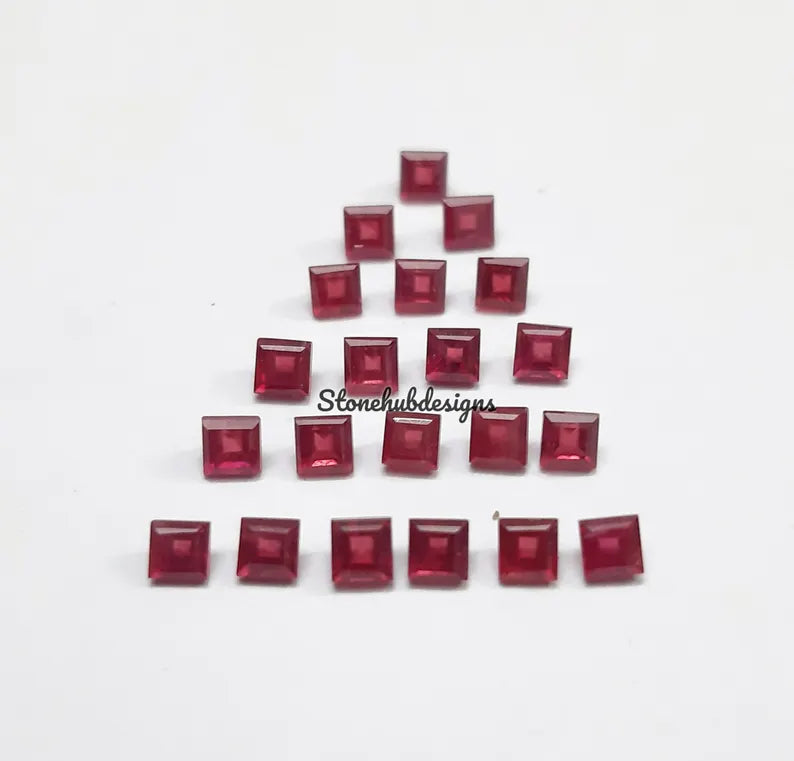 2x2MM, 2.5x2.5MM, 3x3MM RUBY Faceted Square Cut Gemstone, AAA Glass Field Red Ruby Faceted Loose Calibrated Cut Gemstone For Jewelry