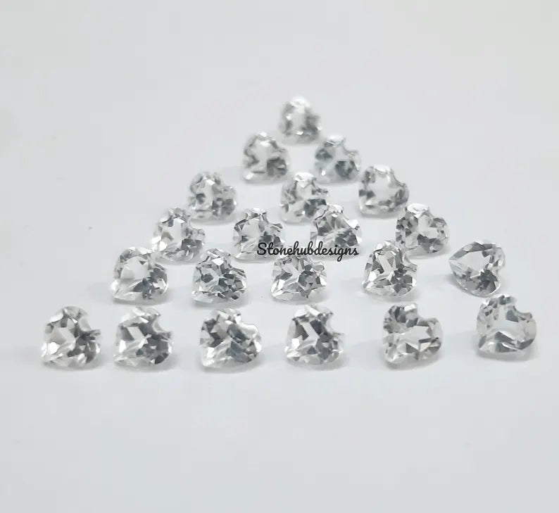 3MM, 4MM, 5MM Natural White Topaz Faceted Heart Cut Gemstone, AAA White Topaz Faceted Heart Loose Calibrated Cut Stone for jewelry