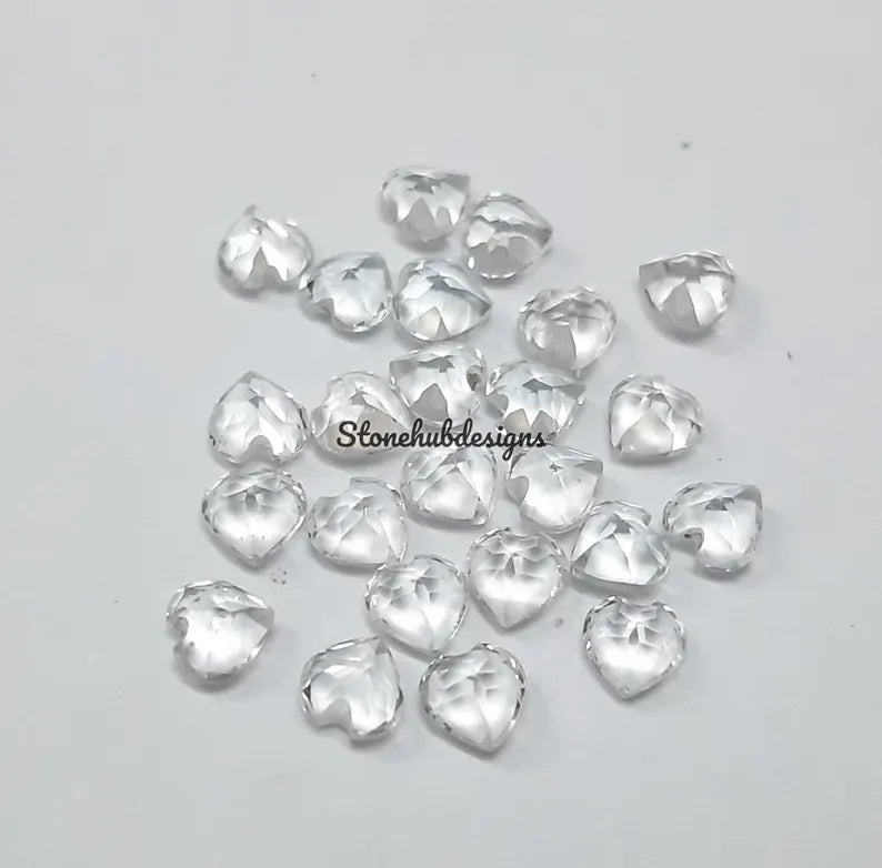 6MM, 7MM, 8MM Natural White Topaz Faceted Heart Cut Gemstone, AAA White Topaz Faceted Heart Loose Calibrated Cut Gemstone for jewelry