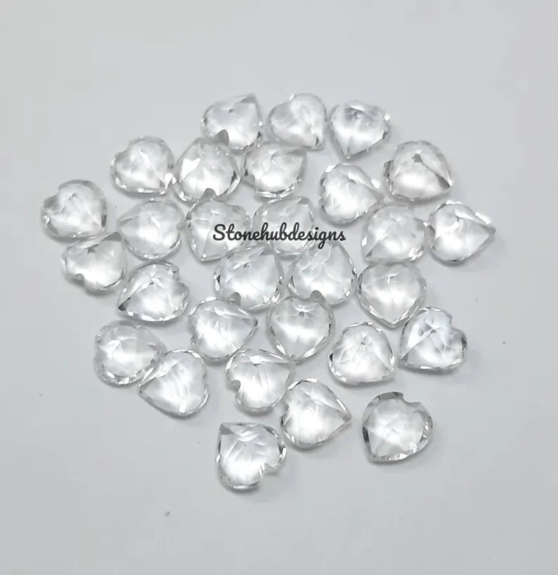 6MM, 7MM, 8MM Natural White Topaz Faceted Heart Cut Gemstone, AAA White Topaz Faceted Heart Loose Calibrated Cut Gemstone for jewelry