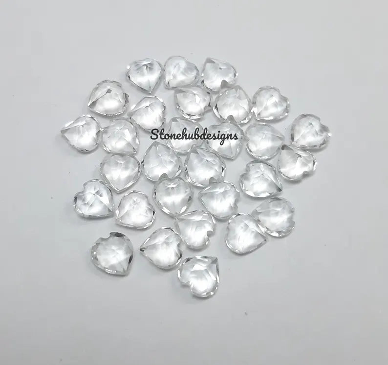 6MM, 7MM, 8MM Natural White Topaz Faceted Heart Cut Gemstone, AAA White Topaz Faceted Heart Loose Calibrated Cut Gemstone for jewelry