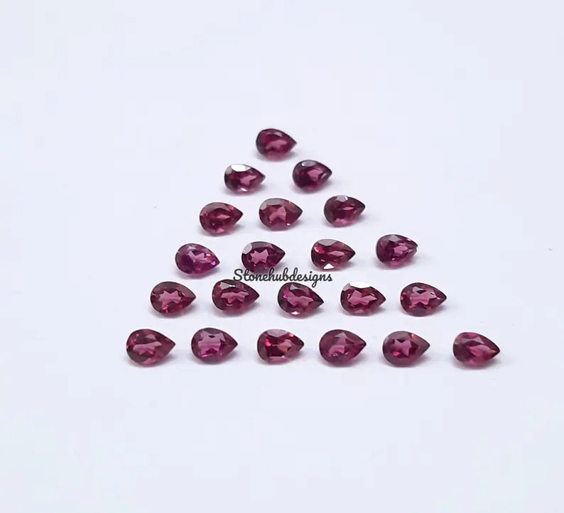2x3MM, 3x4MMNatural Rhodolite Faceted Pear Cut Gemstone, AAA Pink Rhodolite faceted Pear Loose Calibrated Cut Gemstone for jewelry