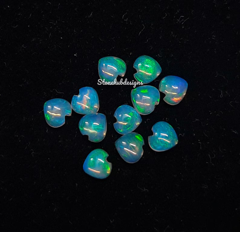 4MM, 5MM, 6MM Natural Ethiopian Opal Heart shape Cabochon Gemstone, AAA Ethiopian Opal Multi Fire Smooth Hearts Cabs loose stone for jewelry