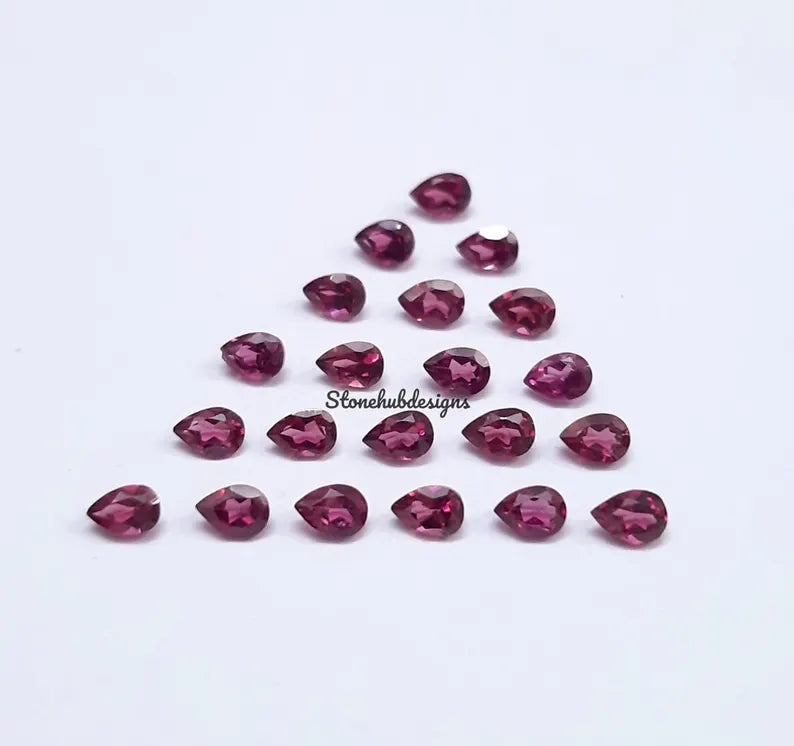 2x3MM, 3x4MMNatural Rhodolite Faceted Pear Cut Gemstone, AAA Pink Rhodolite faceted Pear Loose Calibrated Cut Gemstone for jewelry
