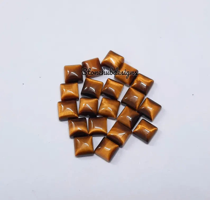 4MM, 5MM, 6MM Natural Tiger Eye Cabochon Square Gemstone, AAA TIGER Eye Smooth Square Cabochon Loose Gemstone For Jewelry