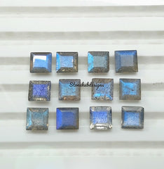 5MM, 6MM Natural Labradorite Faceted Square Cut Stone, AAA Labradorite Faceted Square Loose Calibrated Blue flashy Cut Stone For jewelry