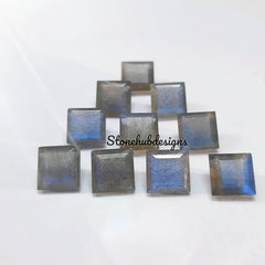 7MM, 8MM Natural Labradorite Faceted Square Cut Stone, AAA Labradorite Faceted Square Loose Calibrated Blue flashy Cut Stone For jewelry
