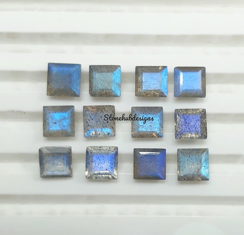 5MM, 6MM Natural Labradorite Faceted Square Cut Stone, AAA Labradorite Faceted Square Loose Calibrated Blue flashy Cut Stone For jewelry