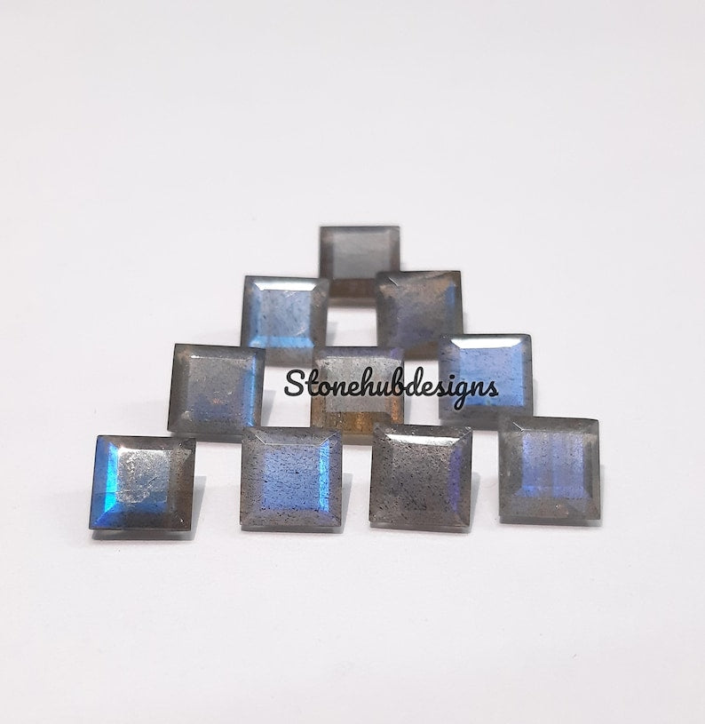 7MM, 8MM Natural Labradorite Faceted Square Cut Stone, AAA Labradorite Faceted Square Loose Calibrated Blue flashy Cut Stone For jewelry