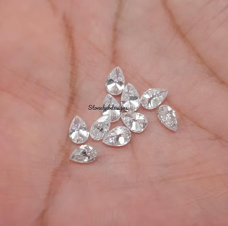 3x5MM, 4x6MM, 5x7MM Moissanite Faceted Pear Cut Gemstone, D Color AAA White Loose Moissanite Faceted Pear Loose Cut Gemstone For Jewelry