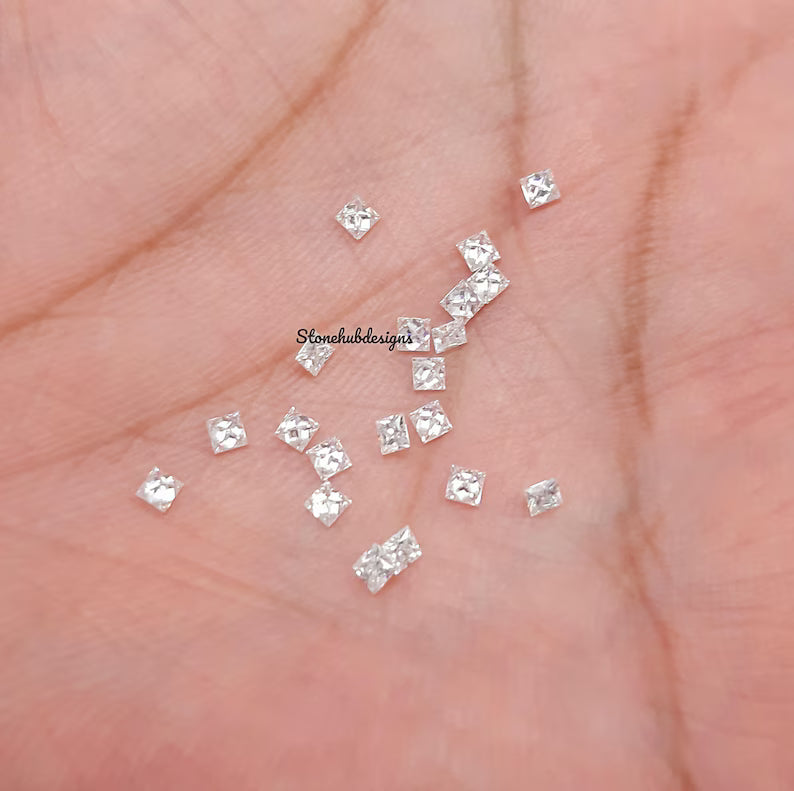 1.50MM, 2MM, 2.50MM Moissanite Faceted Square Princess Cut Stone, AAA D Color White Moissanite Faceted Square Loose Calibrated For Jewelry