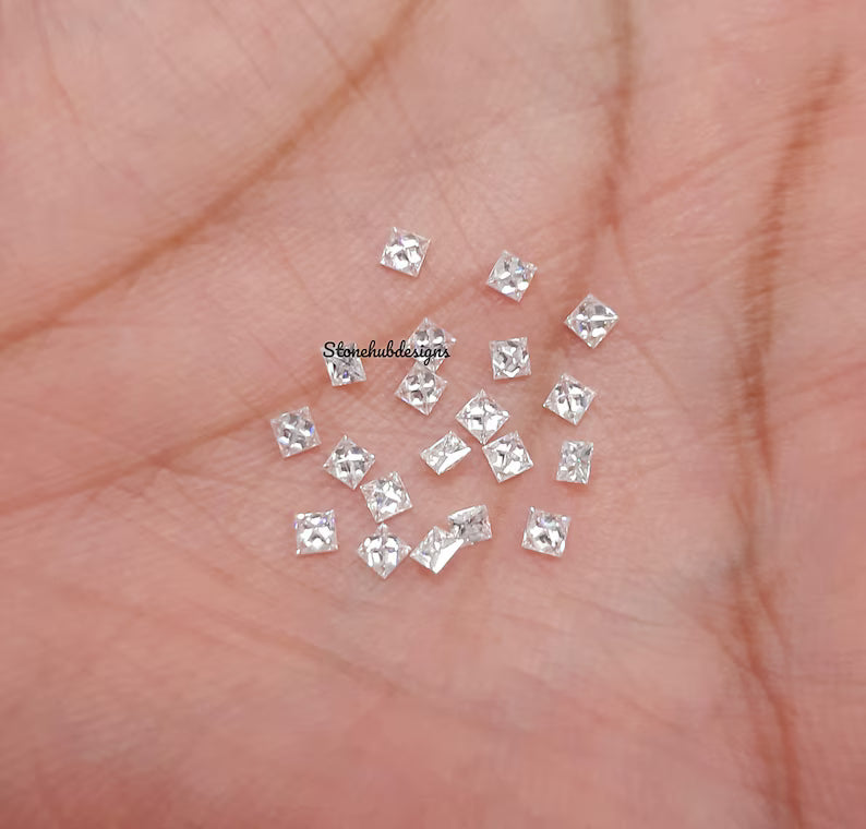 1.50MM, 2MM, 2.50MM Moissanite Faceted Square Princess Cut Stone, AAA D Color White Moissanite Faceted Square Loose Calibrated For Jewelry
