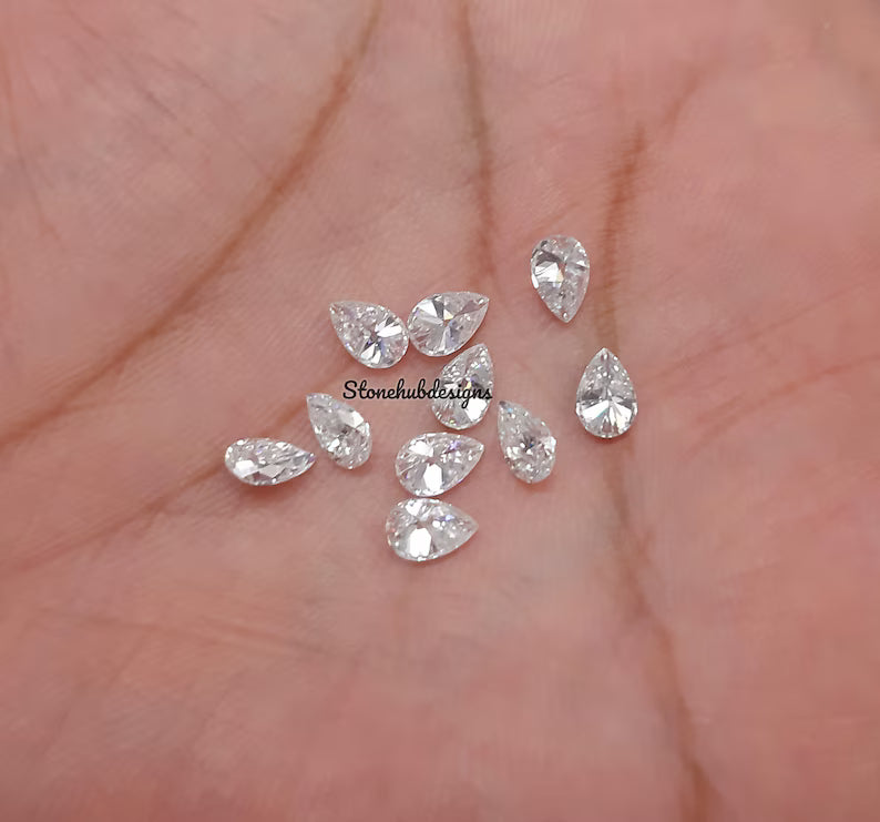 3x5MM, 4x6MM, 5x7MM Moissanite Faceted Pear Cut Gemstone, D Color AAA White Loose Moissanite Faceted Pear Loose Cut Gemstone For Jewelry