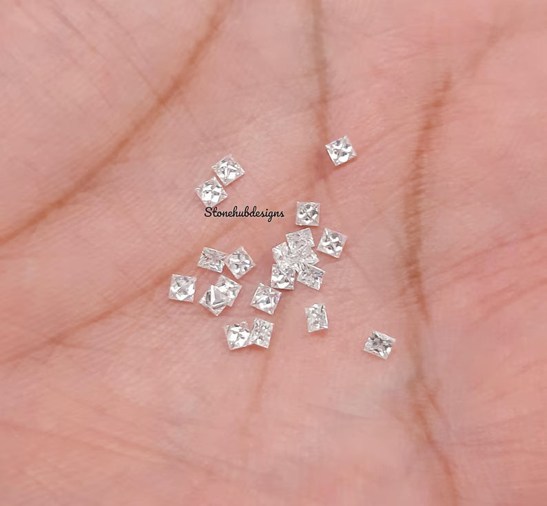 1.50MM, 2MM, 2.50MM Moissanite Faceted Square Princess Cut Stone, AAA D Color White Moissanite Faceted Square Loose Calibrated For Jewelry